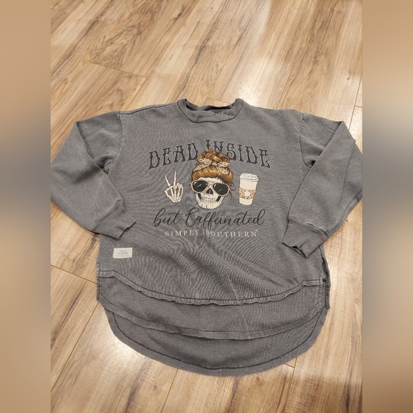Simply Southern Tops - Simply Southern Sweatshirt Size XS Dead Inside but Caffeinated Skull Coffee